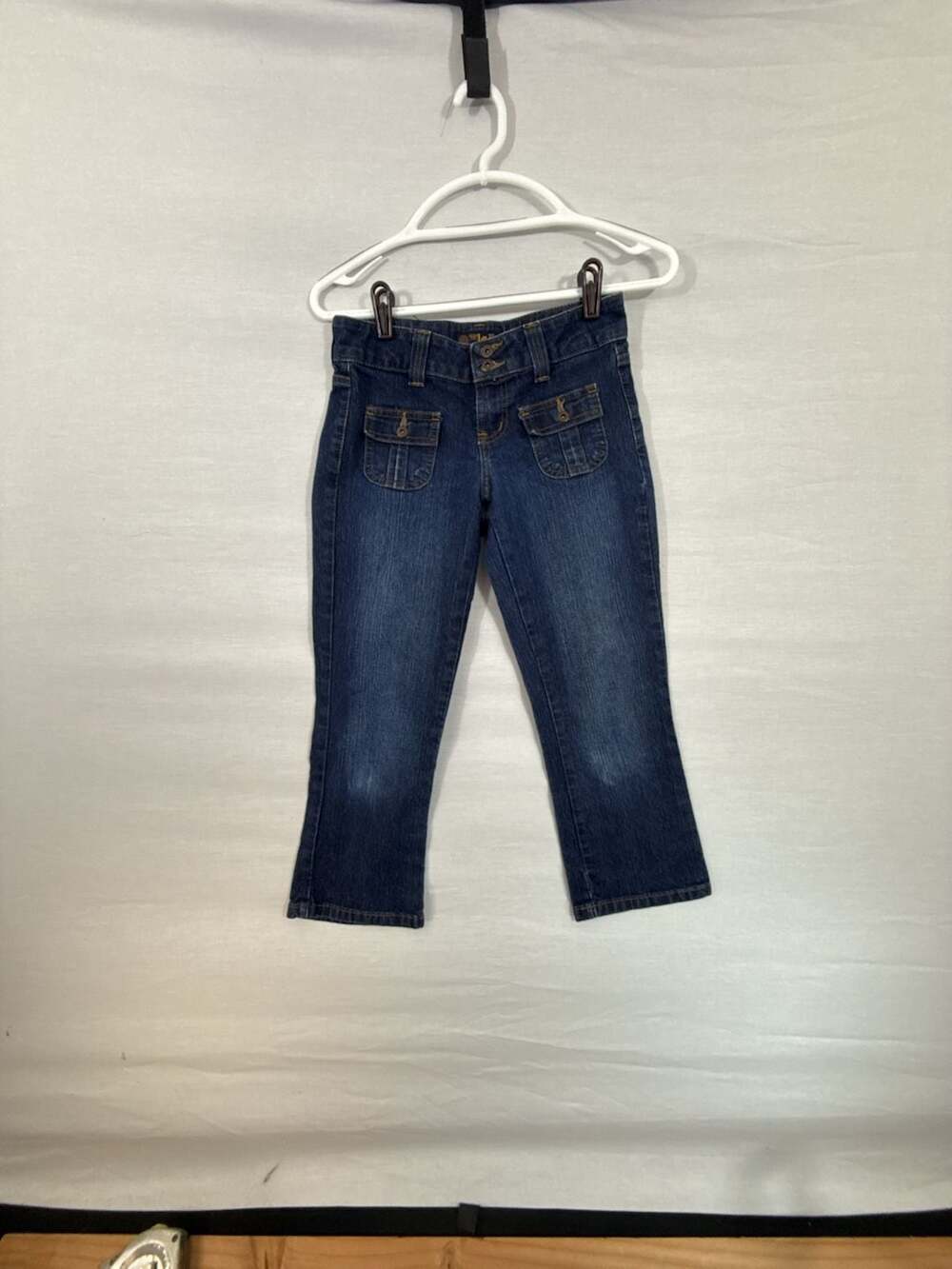 l.e.i. Vintage Dark Wash Low Rise Cropped Jeans with Utility Pockets